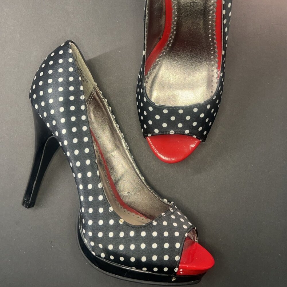 Rampage, Gracee Polka Dot Peep Toe Heels, Size 7.5M